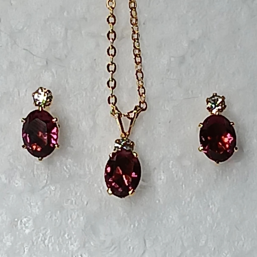 Amethyst W/ Faux Diamond Necklace And Earring Set FEBRUARY BIRTHSTONE